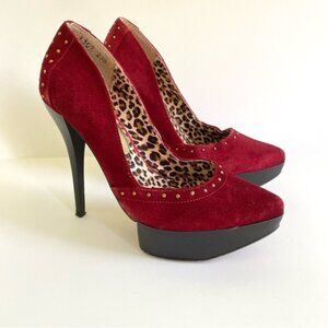 Abusiva Red Velvet Suede Platform Pumps High Heels‎ Studded Leopard Size 6